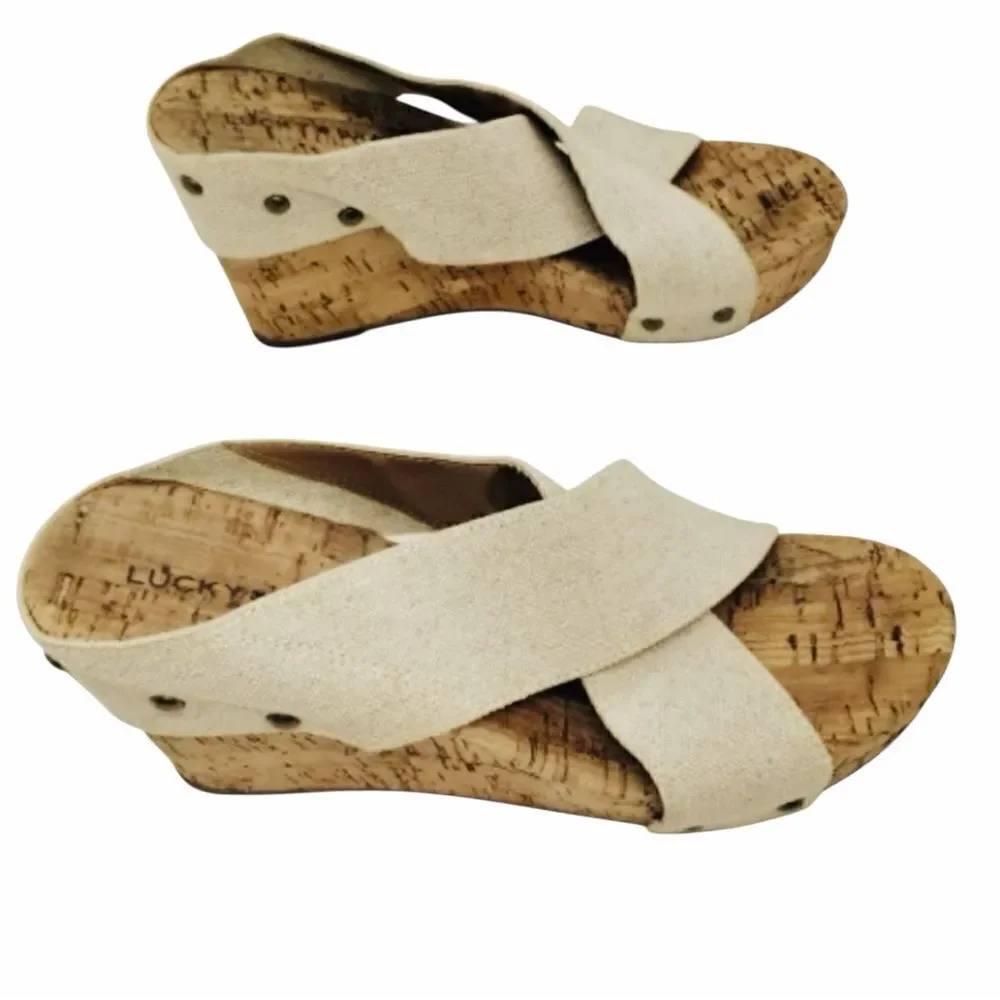 Lucky Brand Cork Wedge Canvas Women's Shoes 7,5M